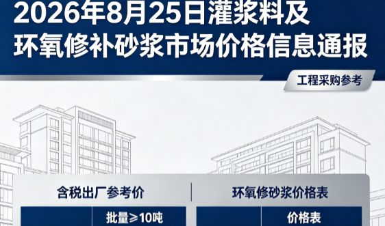 铁锋2026年8月25日灌浆料及环氧修补砂浆市场价格信息通报